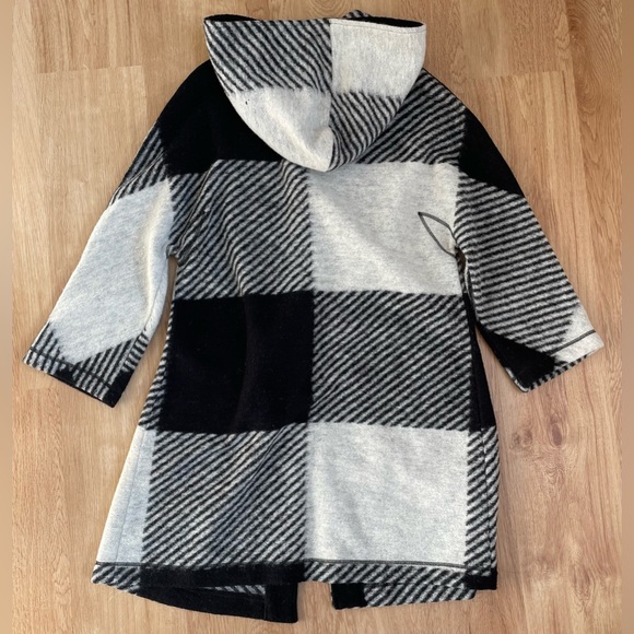 Kenar Wool Blend hooded coat jacket black white buffalo plaid large - Picture 7 of 8